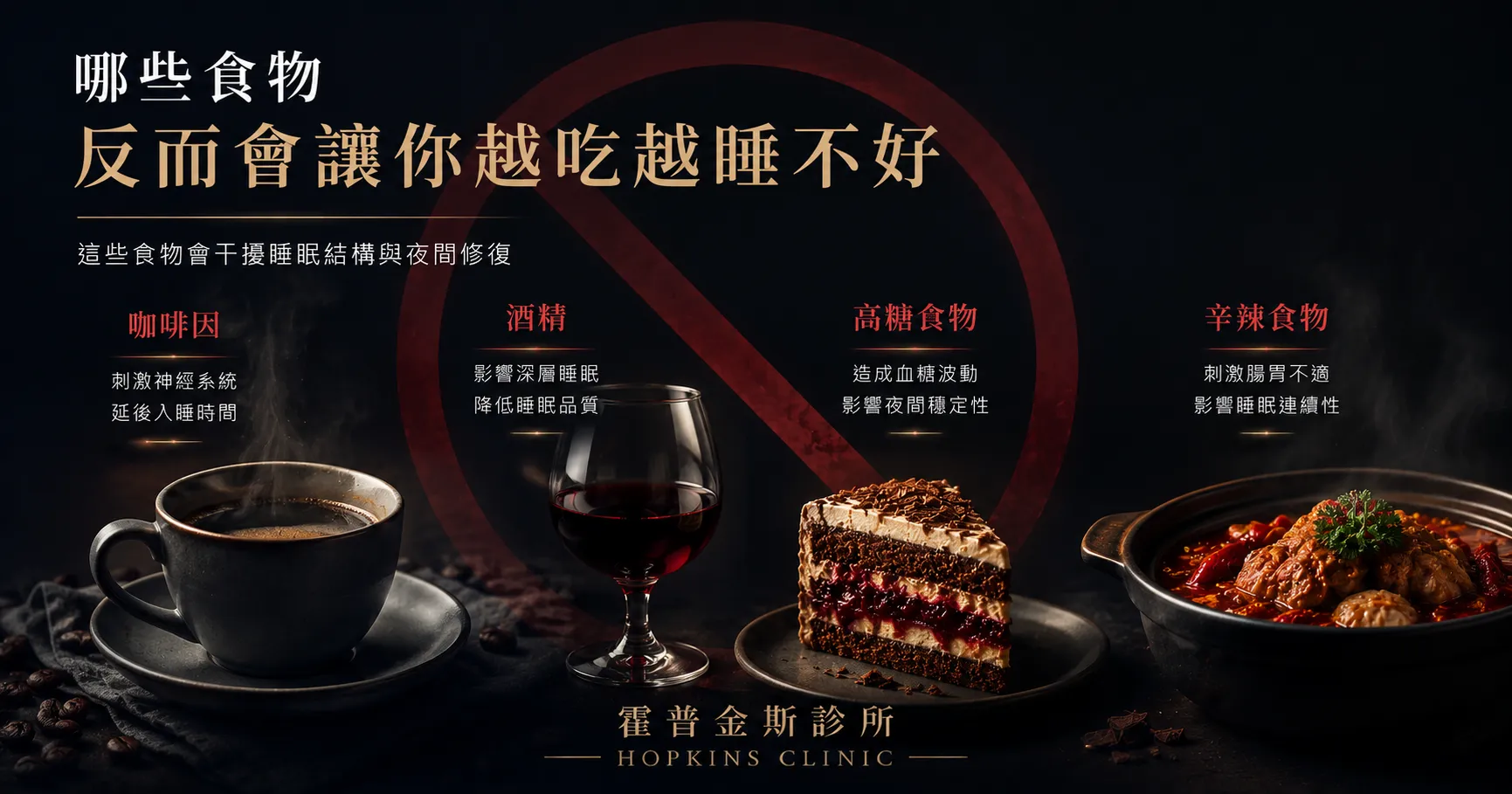 辛辣、高糖、酒精與咖啡因類食物會干擾睡眠結構與夜間修復
