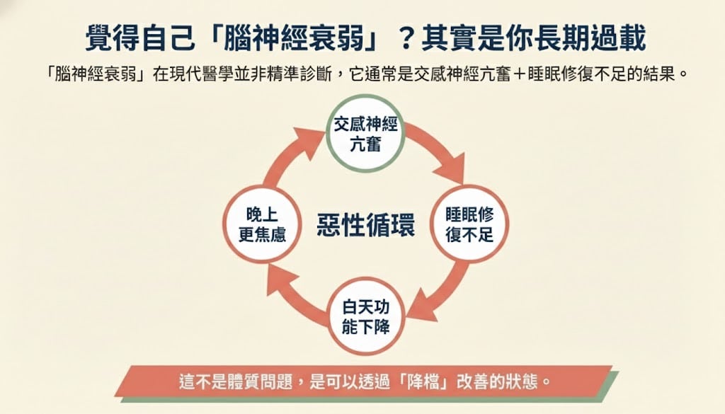 交感神經亢奮導致睡眠不足與焦慮的惡性循環圖解