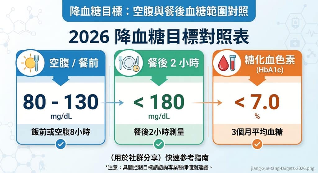 降血糖目標：空腹與餐後血糖範圍對照