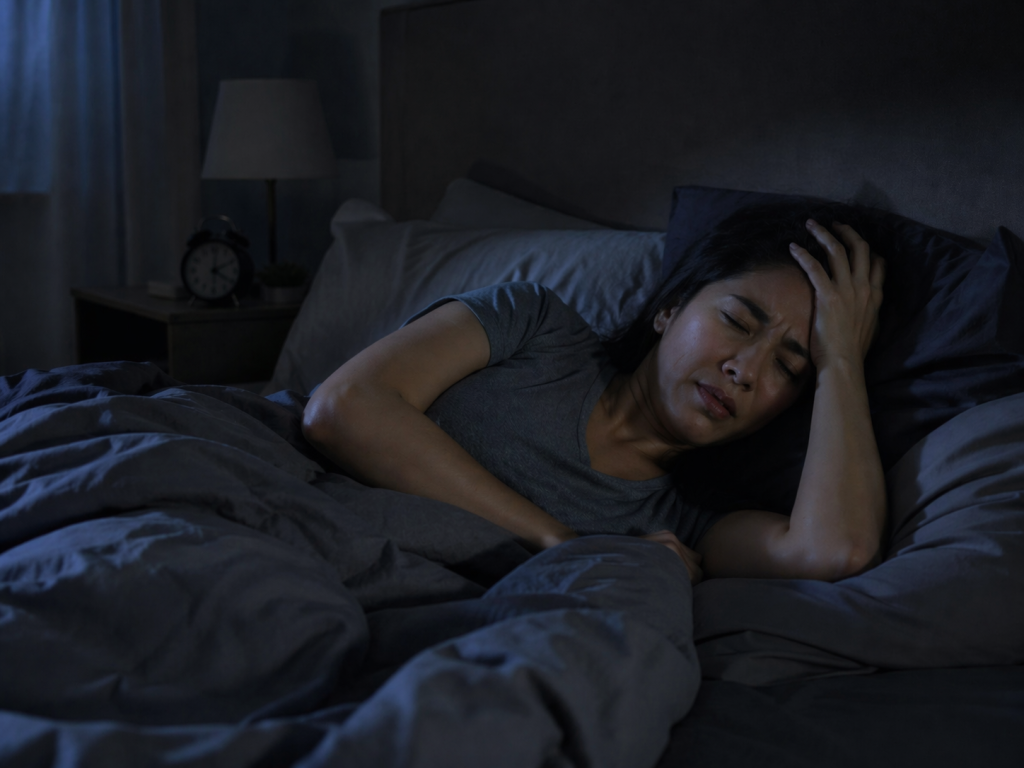 睡眠品質不好怎麼辦的女性在床上翻來覆去