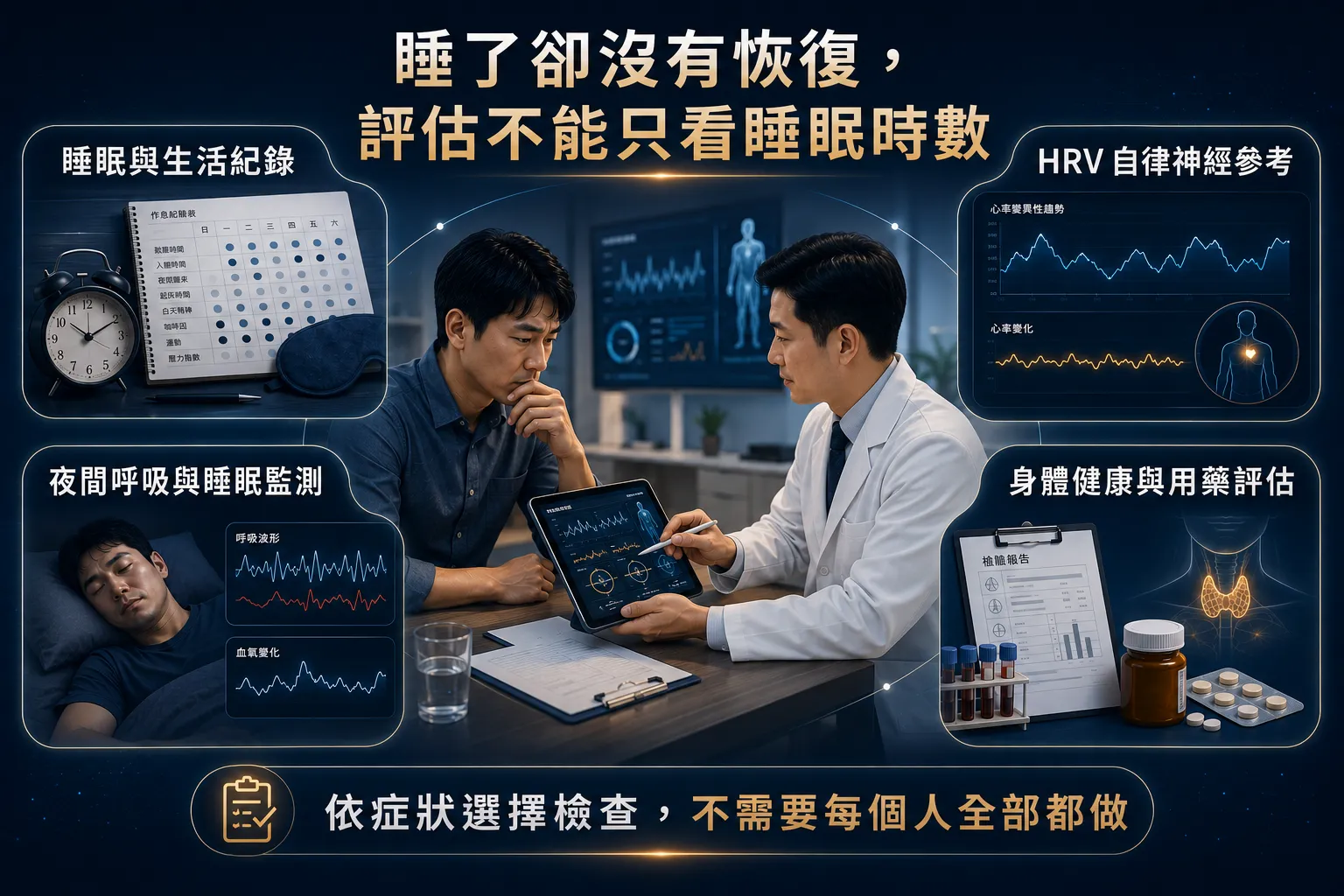 睡很久還是很累?竹北睡眠評估解析自律神經與疲勞原因 8 霍普金斯診所竹北院所睡眠與自律神經評估流程,從了解作息、壓力及呼吸風險規劃改善方向。
