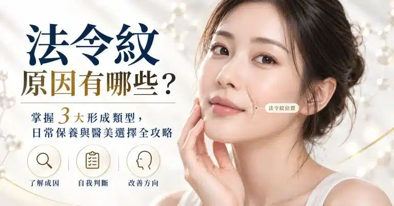 法令紋原因有哪些封面圖，說明法令紋三大形成類型與日常保養、醫美選擇方向