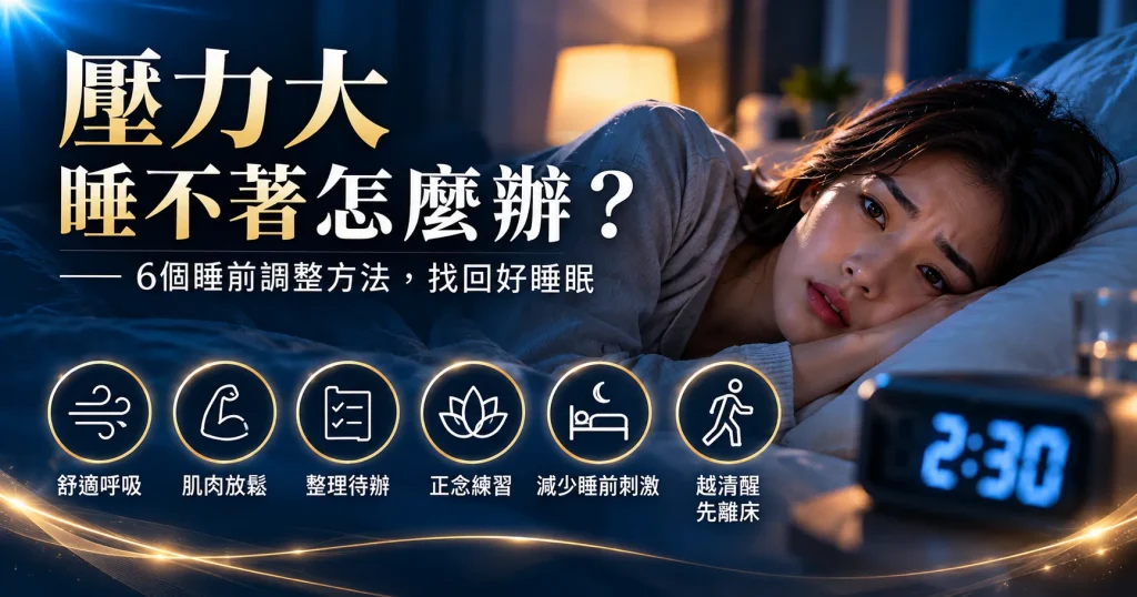 壓力大睡不著怎麼辦？女性睡前難以放鬆，介紹6種睡前放鬆與失眠改善方法。