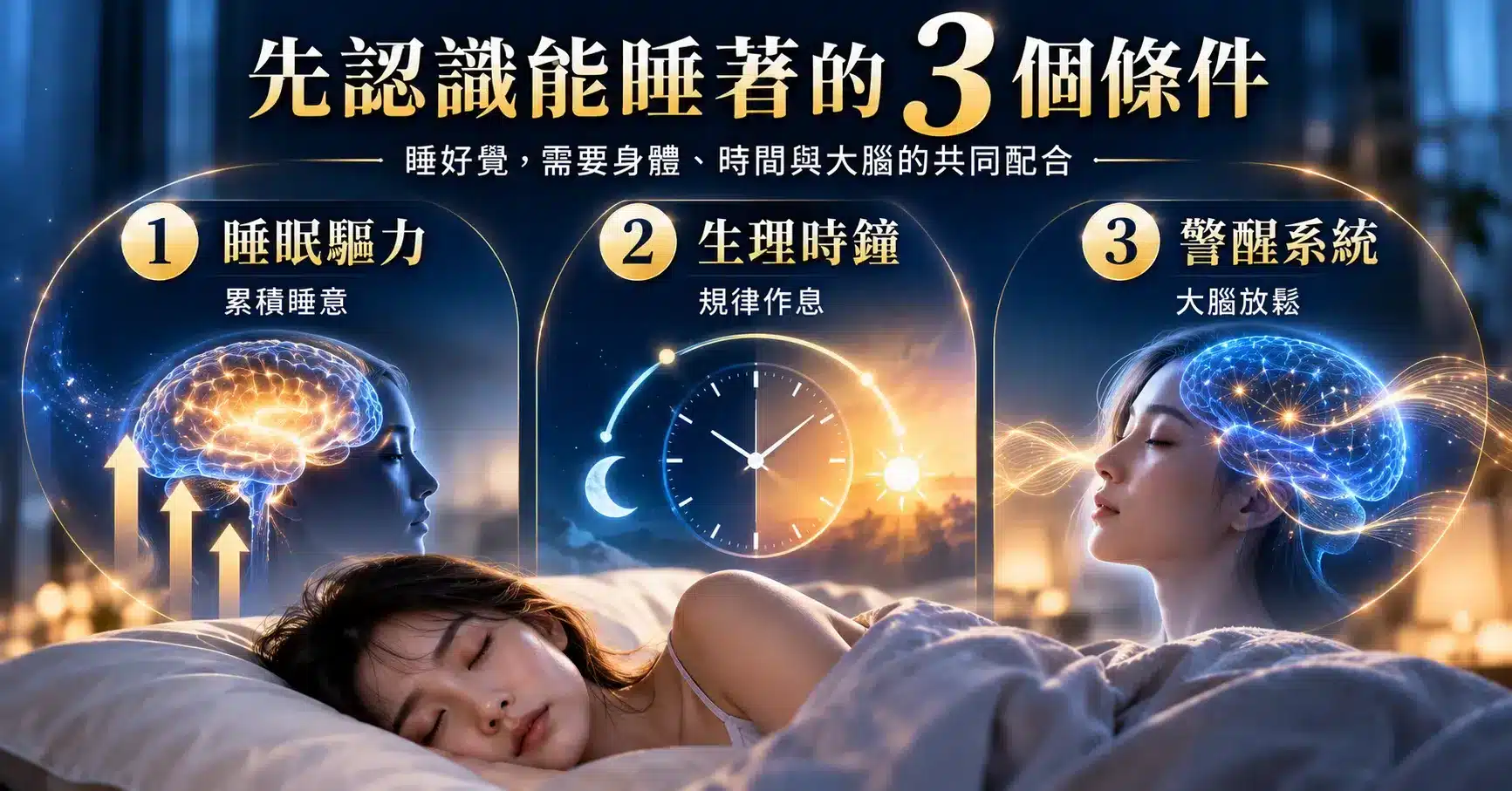 睡不著原因有哪些?帶你從7大類原因對照,找出你睡不著的關鍵! 1 為什麼晚上睡不著?認識影響入睡的3個重要條件:睡眠驅力、生理時鐘與大腦警醒系統,了解睡意形成及失眠原因。