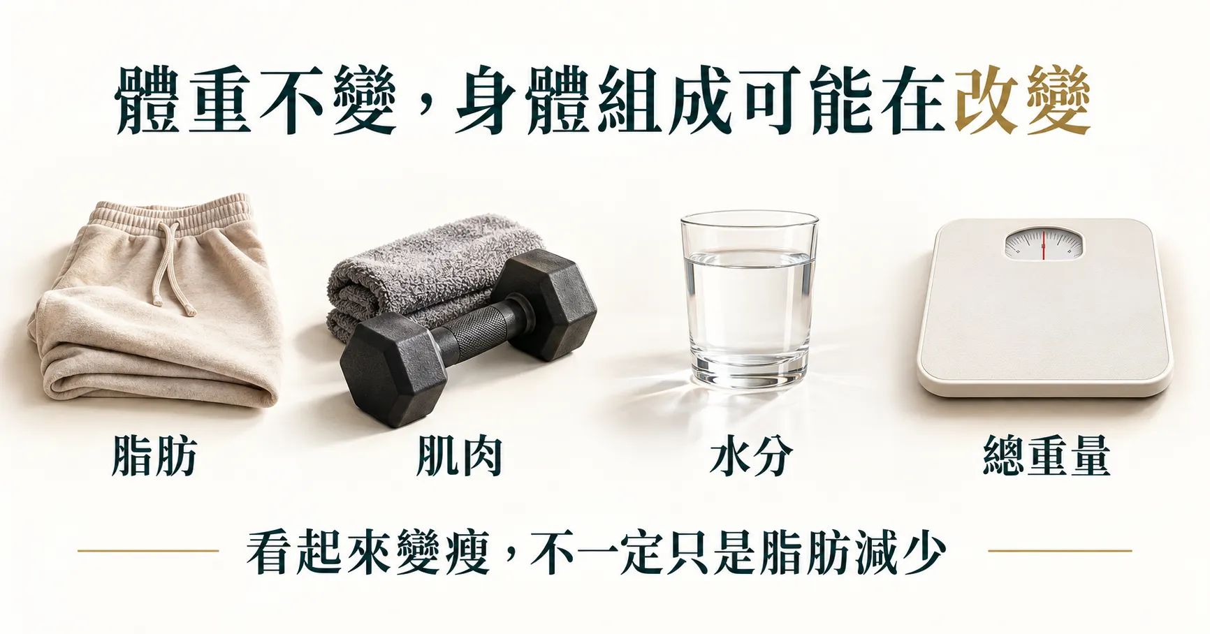 體重不變但感覺變瘦，需一起了解脂肪、肌肉與水分等身體組成變化。