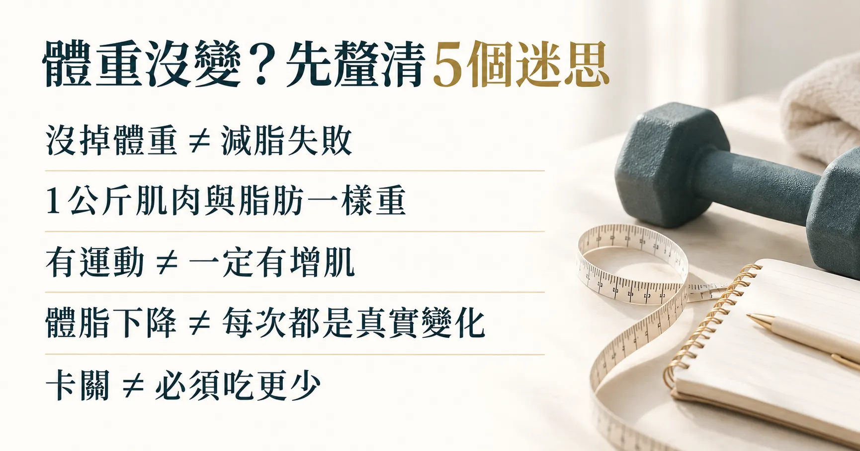 判斷是否變瘦的6項觀察重點：腰圍、體脂與脂肪量、肌肉與力量、衣物鬆緊、固定條件照片及體重趨勢。