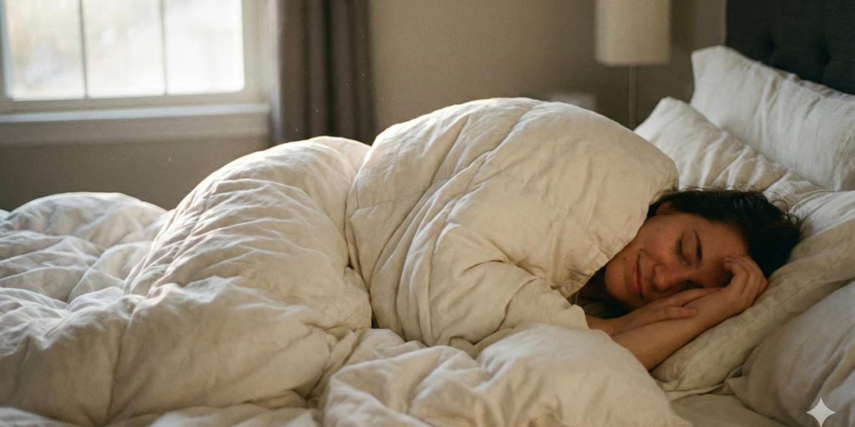 舒緩疼痛後享受深層睡眠的女性，神情放鬆且安穩。