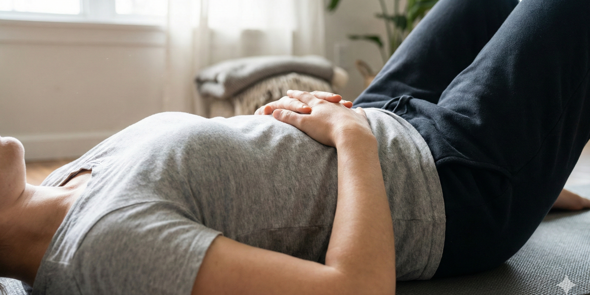 手放腹部練習慢呼吸，讓自律神經從緊繃切換到放鬆。